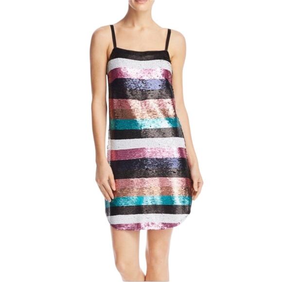 Aqua Luxe Sequin Striped Spaghetti Strap Glam Party Mini Dress Size S Cocktail - Picture 1 of 7
